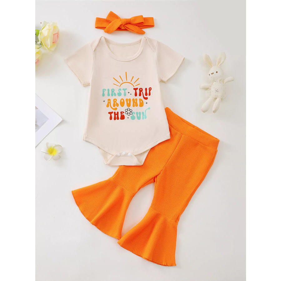 Children’s Short Sleeve Bodysuit and Flare Pants Set with Headband Blue / 6-12M Apparel and Accessories