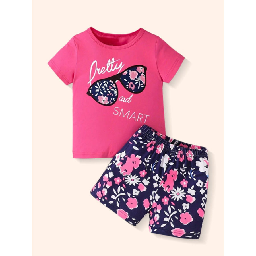 Children’s Short Sleeve Tee and Floral Shorts Set Hot Pink / 2-3Y Apparel and Accessories