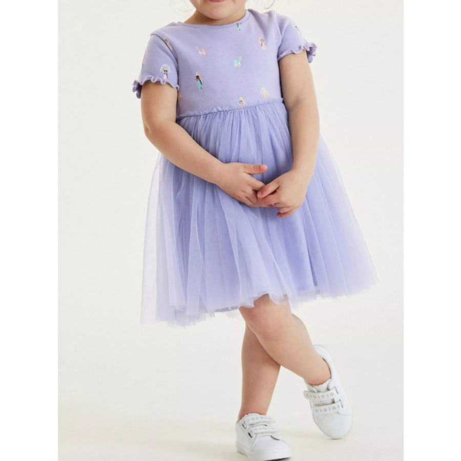 Children’s Short Sleeve Tulle Dress Lavender / 2Y Apparel and Accessories