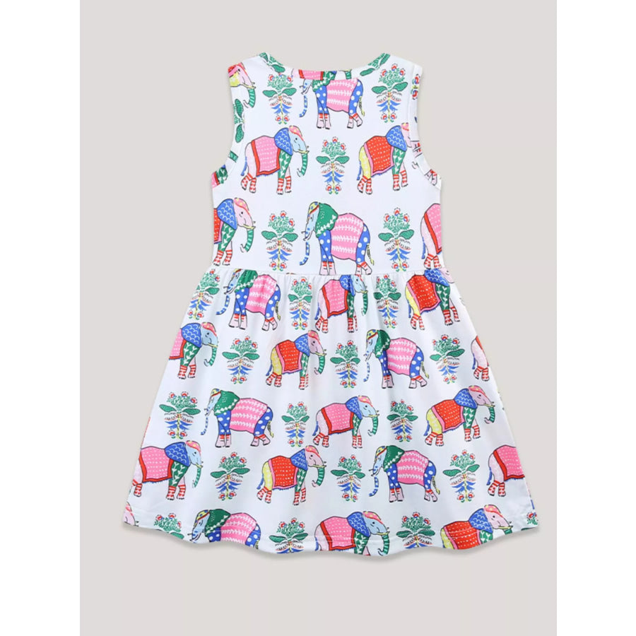 Children’s Sleeveless Elephant Print Casual Dress Apparel and Accessories