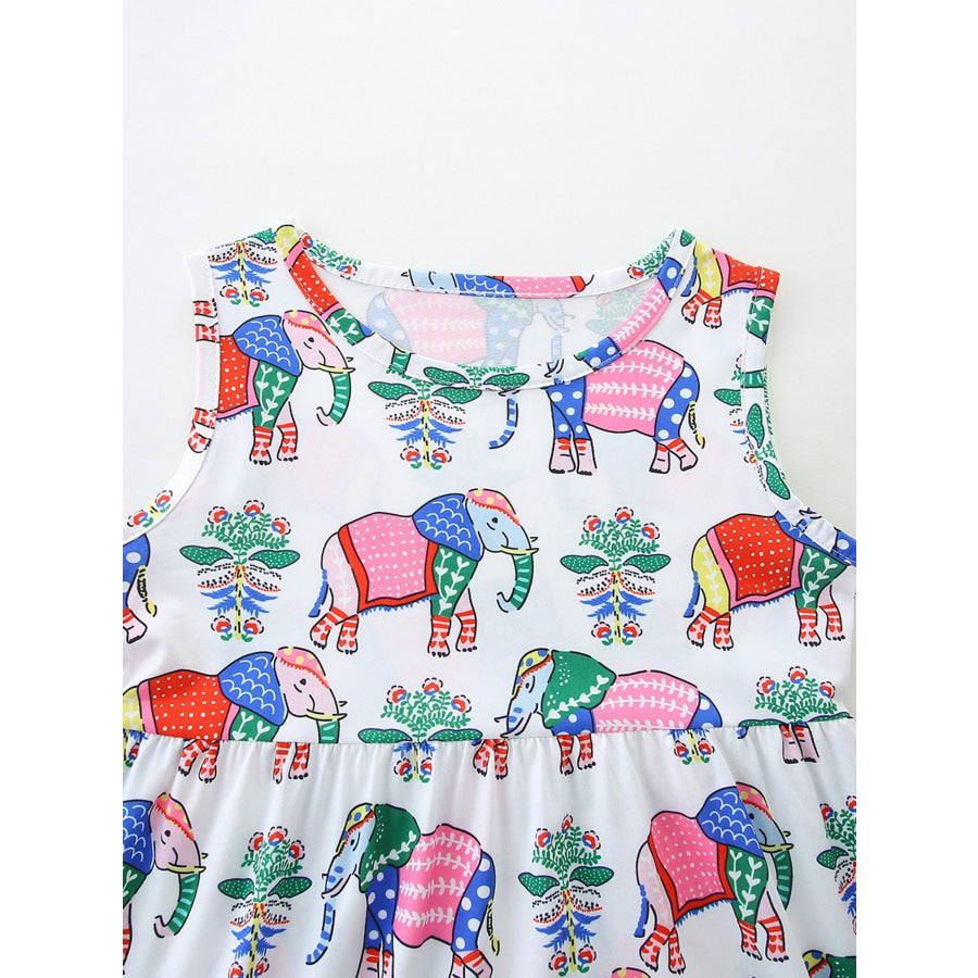 Children’s Sleeveless Elephant Print Casual Dress Apparel and Accessories