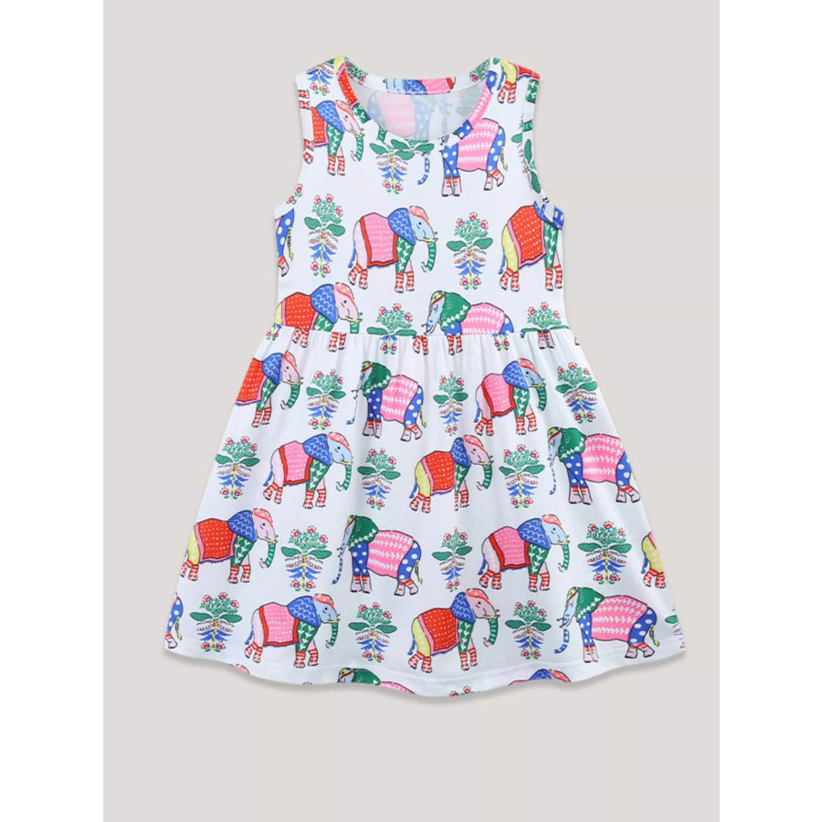 Children’s Sleeveless Elephant Print Casual Dress White / 3Y Apparel and Accessories