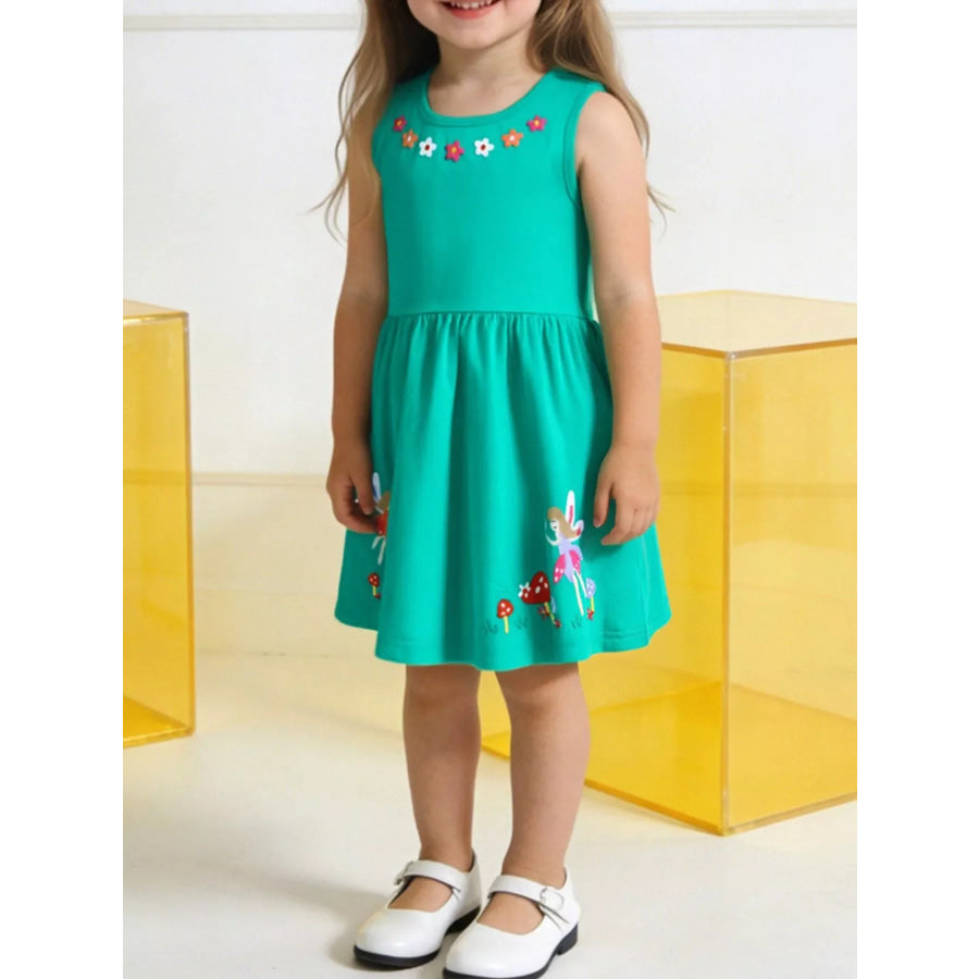 Children’s Sleeveless Embroidered Casual Dress Turquoise / 2Y Apparel and Accessories