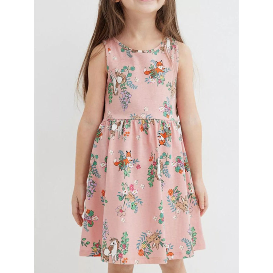 Children’s Sleeveless Floral Animal Print Casual Dress Pale Blush / 3Y Apparel and Accessories