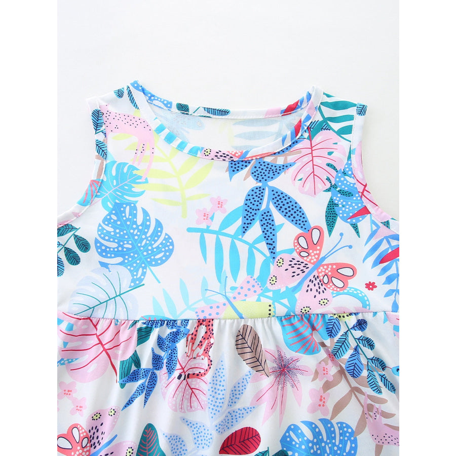 Children‘s Sleeveless Leaf Print Casual Dress Apparel and Accessories