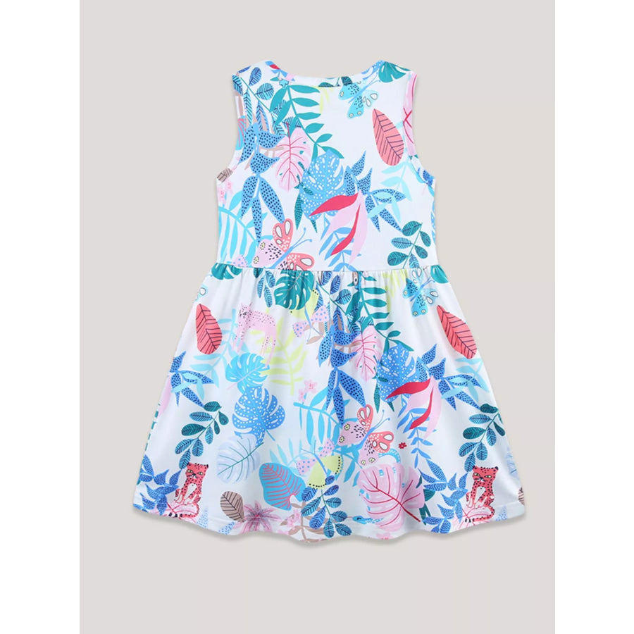 Children‘s Sleeveless Leaf Print Casual Dress Apparel and Accessories