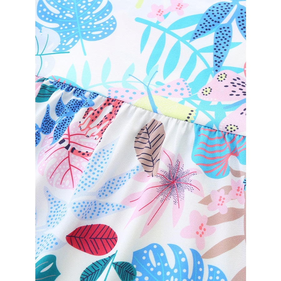 Children‘s Sleeveless Leaf Print Casual Dress Apparel and Accessories