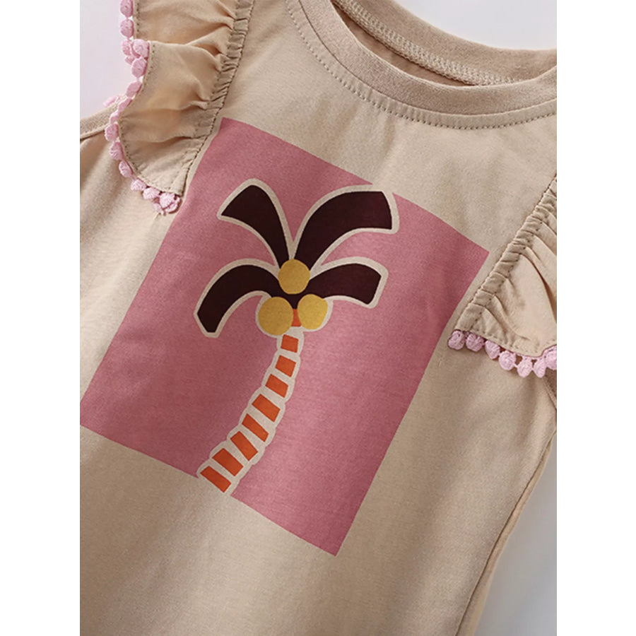 Children’s Sleeveless Palm Tree Graphic T-Shirt with Ruffle Trim Apparel and Accessories