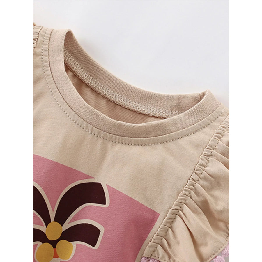 Children’s Sleeveless Palm Tree Graphic T-Shirt with Ruffle Trim Apparel and Accessories