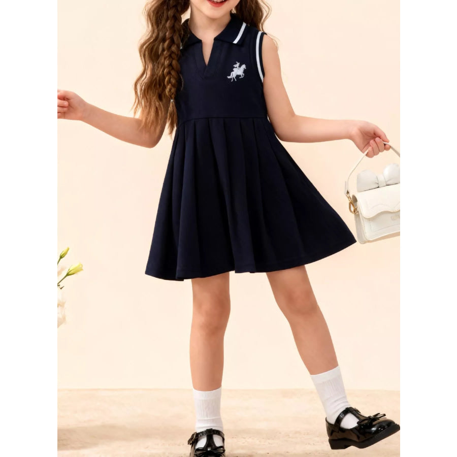 Children’s Sleeveless Pleated Dress Navy Blue / 6-9M Apparel and Accessories