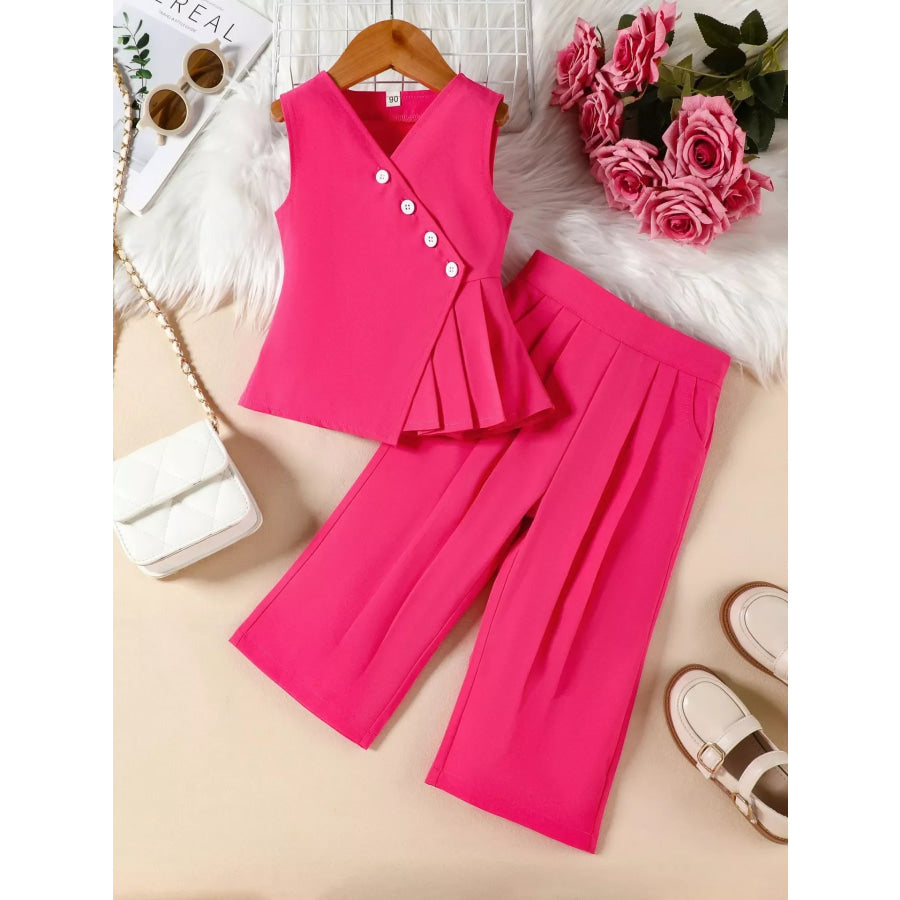 Children’s Sleeveless Top and Wide Leg Pants Set Piece Red / 2-3 Apparel and Accessories