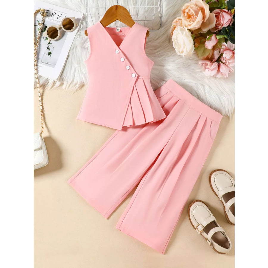 Children’s Sleeveless Top and Wide Leg Pants Set Pink / 2-3 Apparel and Accessories