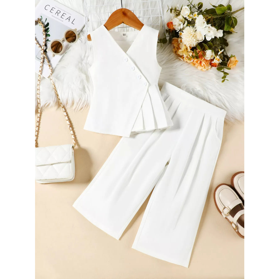 Children’s Sleeveless Top and Wide Leg Pants Set White / 2-3 Apparel and Accessories