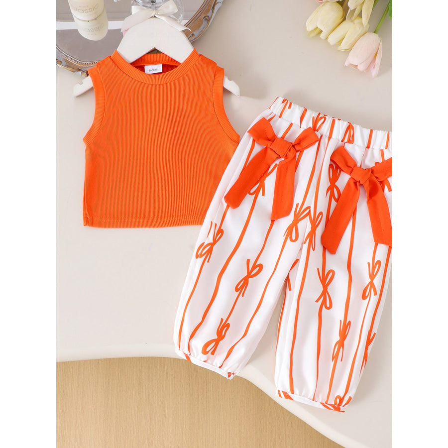 Children’s Sleeveless Top & Bow Pants Set Orange / 6-9M Apparel and Accessories