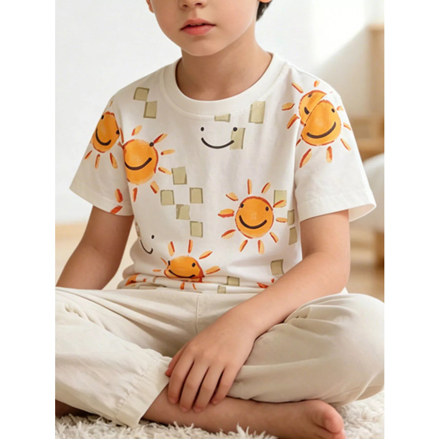 Children’s Smiley Sun Print T-Shirt White / 3T Apparel and Accessories