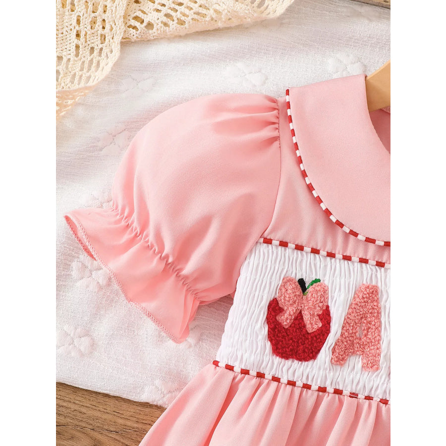 Children’s Smocked ABC Apple Embroidered Peter Pan Collar Dress Apparel and Accessories