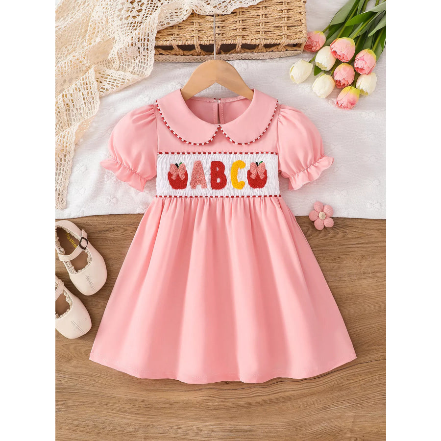 Children’s Smocked ABC Apple Embroidered Peter Pan Collar Dress Pink / 2-3Y Apparel and Accessories