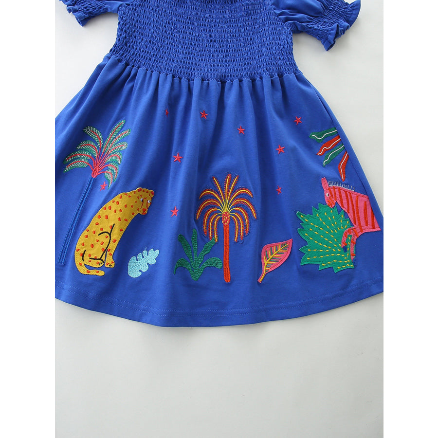Children’s Smocked Animal Puff Sleeve Dress Apparel and Accessories