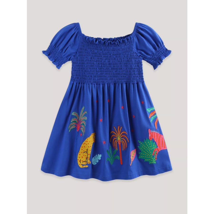 Children’s Smocked Animal Puff Sleeve Dress Apparel and Accessories