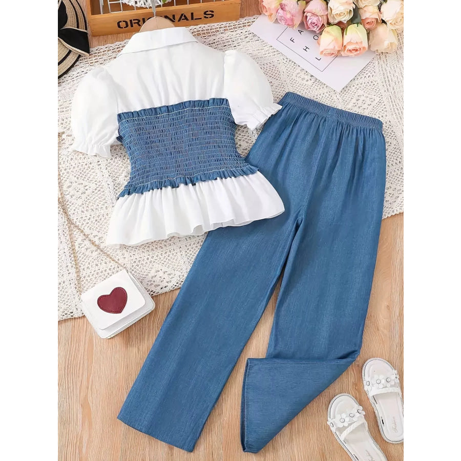 Children’s Smocked Blouse and Wide Leg Pants Set Apparel and Accessories