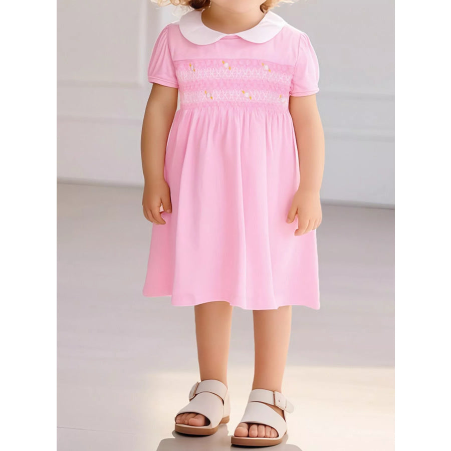 Children’s Smocked Bodice Peter Pan Collar Dress Pink / 3Y Apparel and Accessories