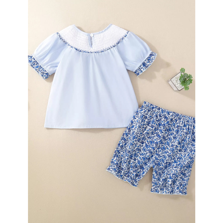 Children’s Smocked Floral Blouse and Shorts Set Apparel and Accessories