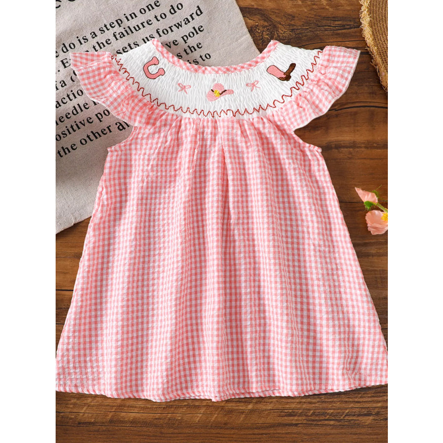 Children’s Smocked Plaid Ruffle Sleeve Dress Pink / 6-12M Apparel and Accessories