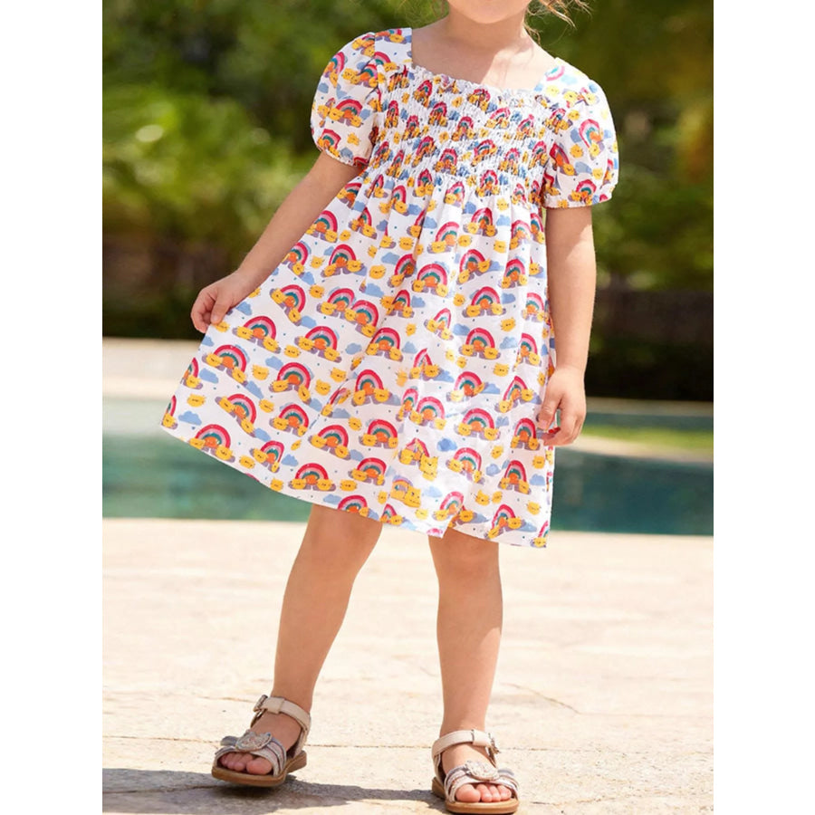 Children’s Smocked Puff Sleeve Dress Multicolor / 2Y Apparel and Accessories