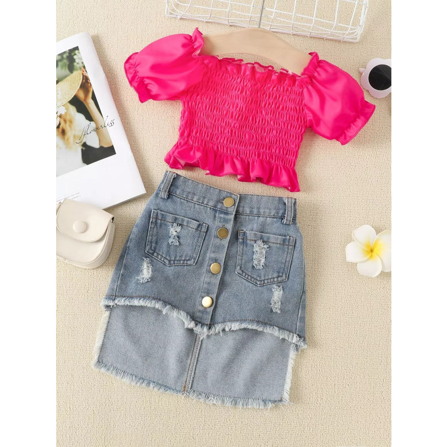 Children’s Smocked Top and Distressed Denim Skirt Set Apparel and Accessories