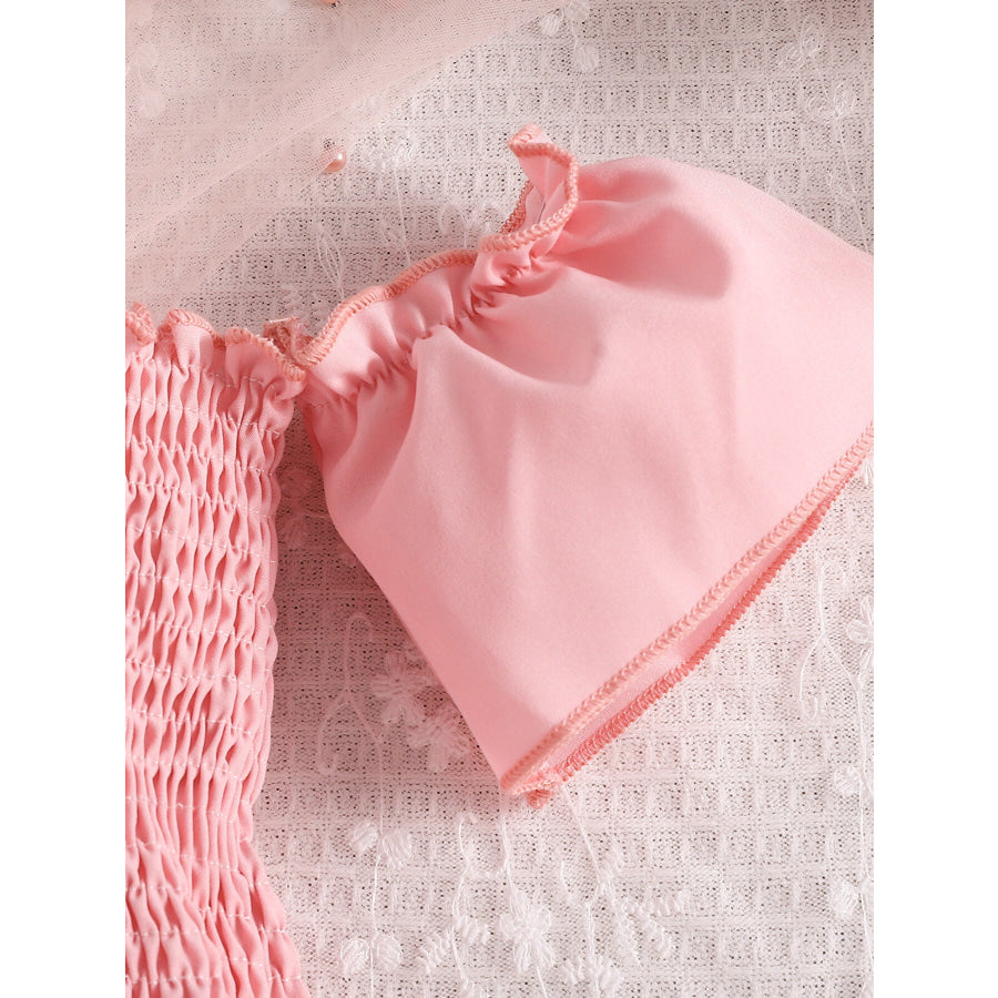 Children’s Smocked Top & Bow Decor Tulle Skirt Set Apparel and Accessories