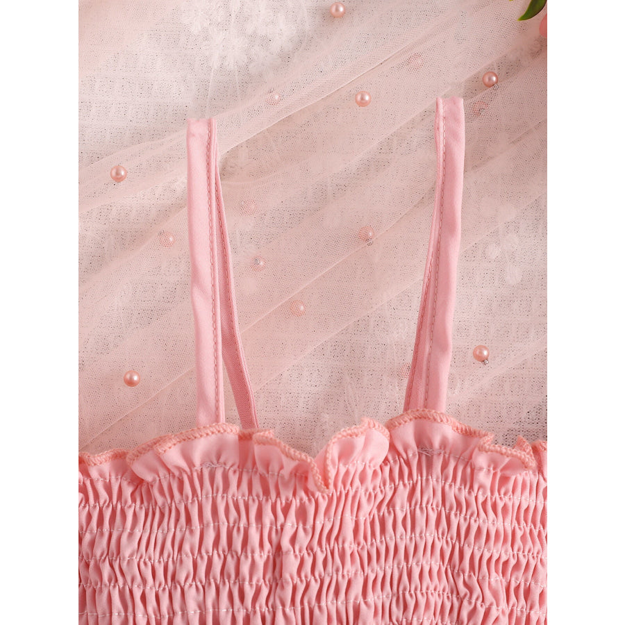 Children’s Smocked Top & Bow Decor Tulle Skirt Set Apparel and Accessories