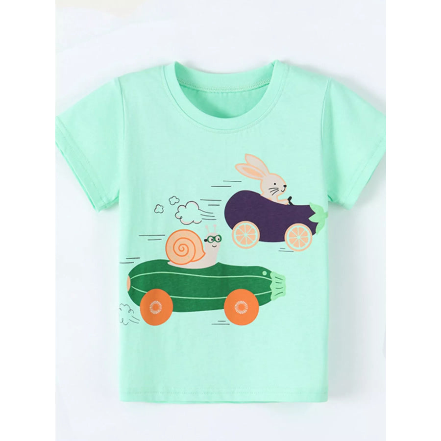 Children’s Snail and Bunny Race Graphic Short Sleeve T-Shirt Apparel and Accessories