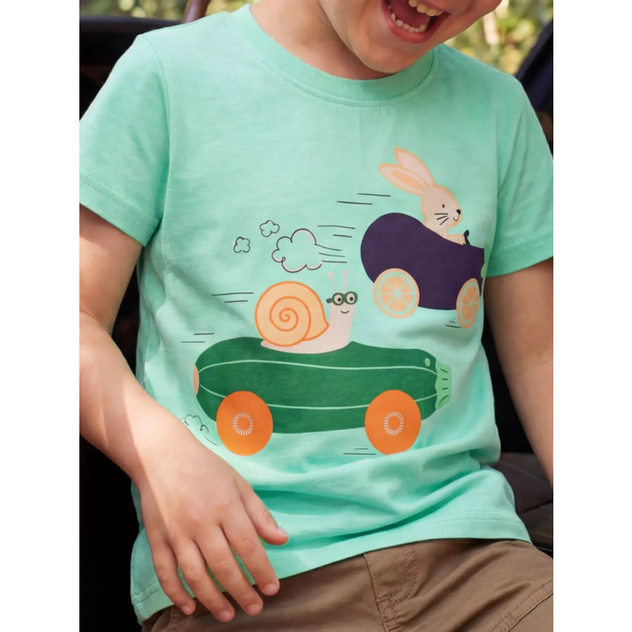 Children’s Snail and Bunny Race Graphic Short Sleeve T-Shirt Green / 2-3 Apparel and Accessories