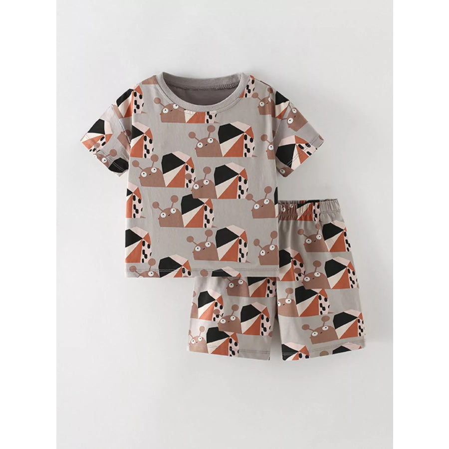 Children’s Snail Print Round Neck Tee and Shorts Set Dark Gray / 3Y Apparel and Accessories