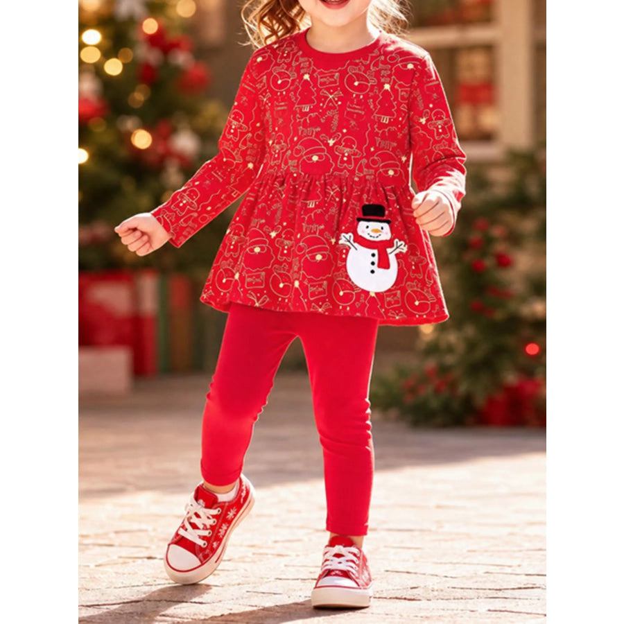 Children’s Snowman Applique Peplum Top and Leggings Set Red / 2Y Apparel and Accessories