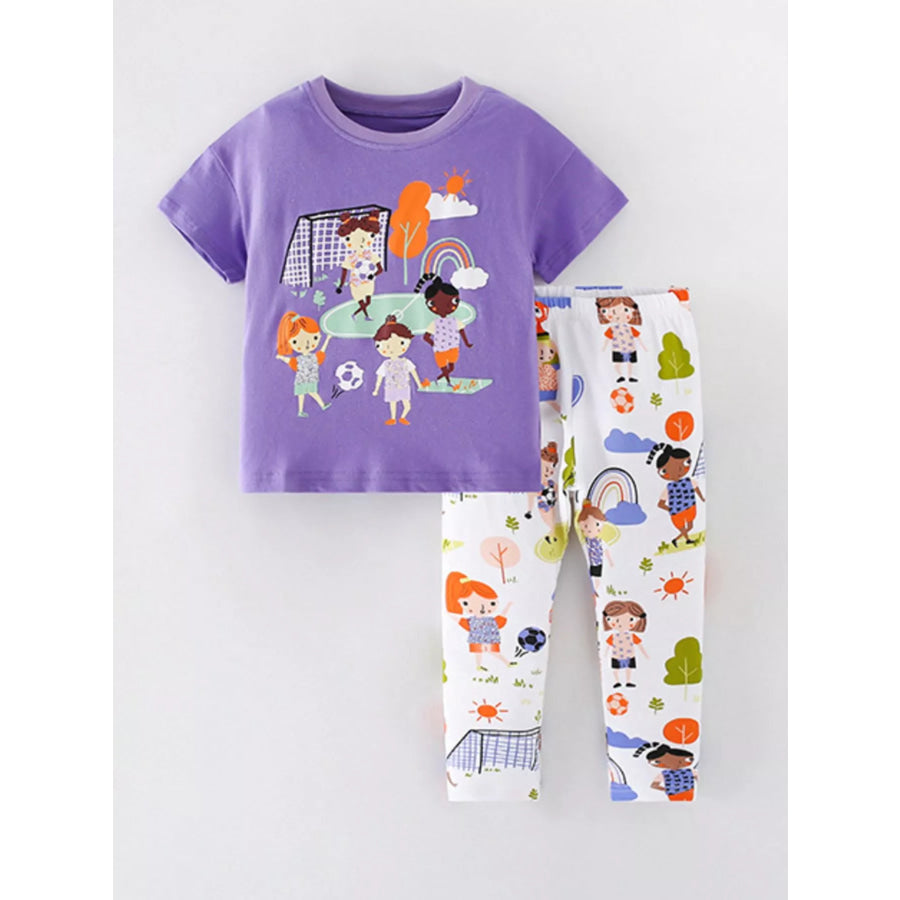 Children’s Soccer Graphic Tee and Printed Leggings Set Lavender / 3Y Apparel and Accessories