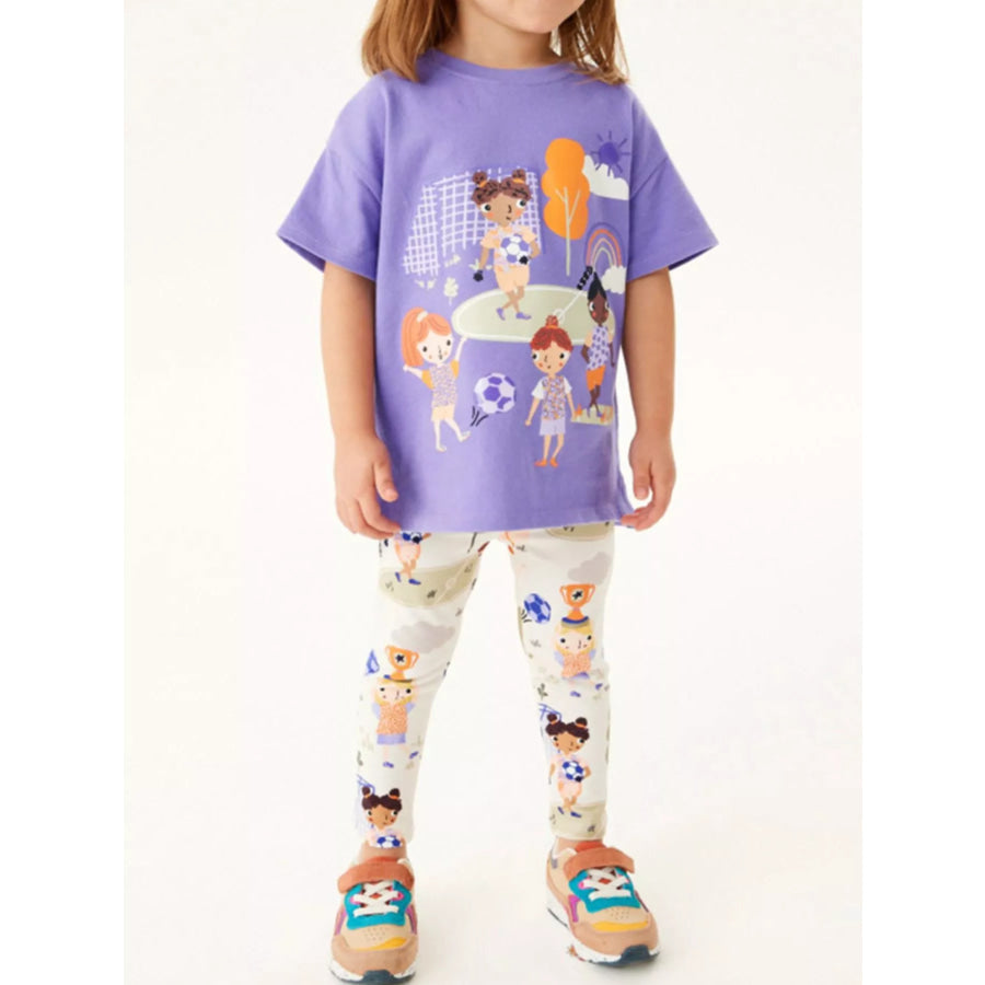 Children’s Soccer Graphic Tee and Printed Leggings Set Lavender / 3Y Apparel and Accessories