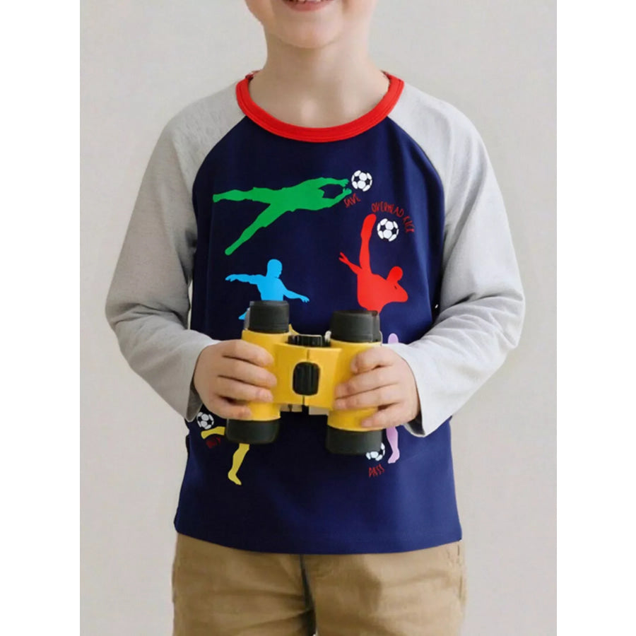 Children’s Soccer Player Graphic Long Sleeve T-Shirt Dark Navy / 2Y Apparel and Accessories