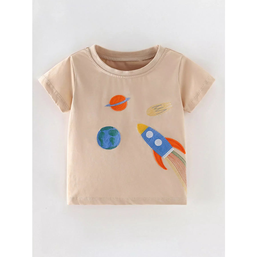 Children’s Space Adventure Embroidered T-Shirt Khaki / 5Y Apparel and Accessories