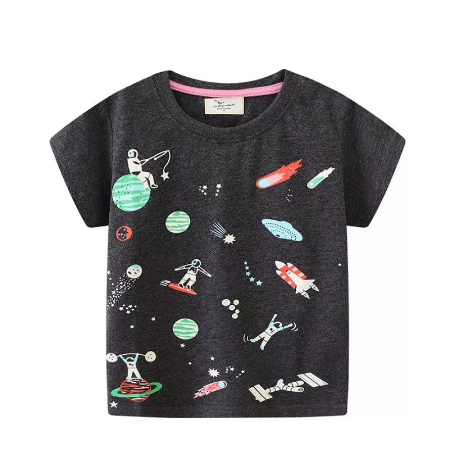 Children’s Space-Themed Short Sleeve T-Shirt Black / 2T Apparel and Accessories