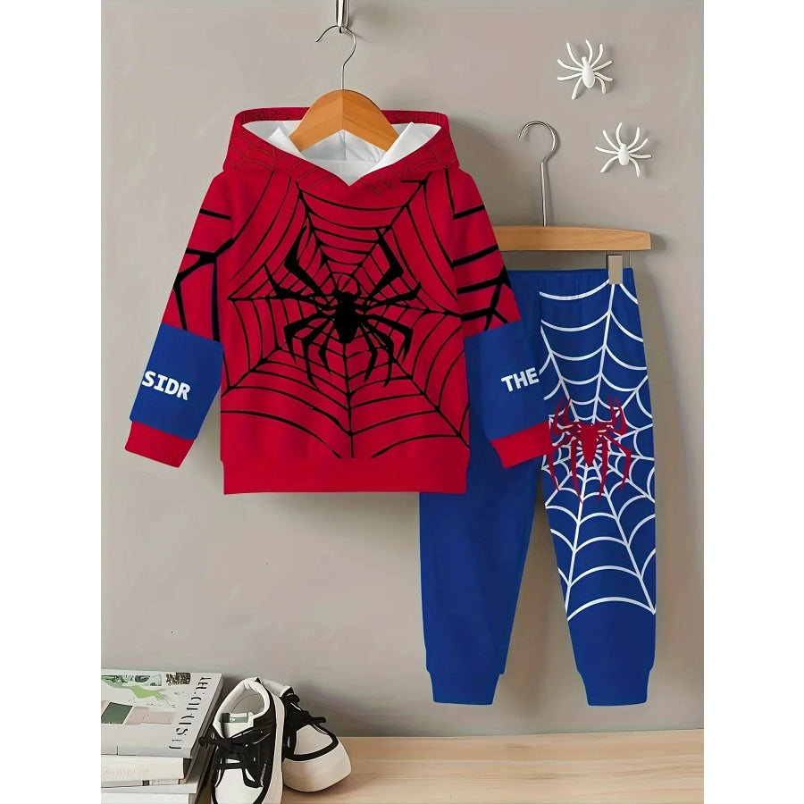 Children’s Spider Web Hoodie and Pants Set Deep Red / 6-9M Apparel and Accessories