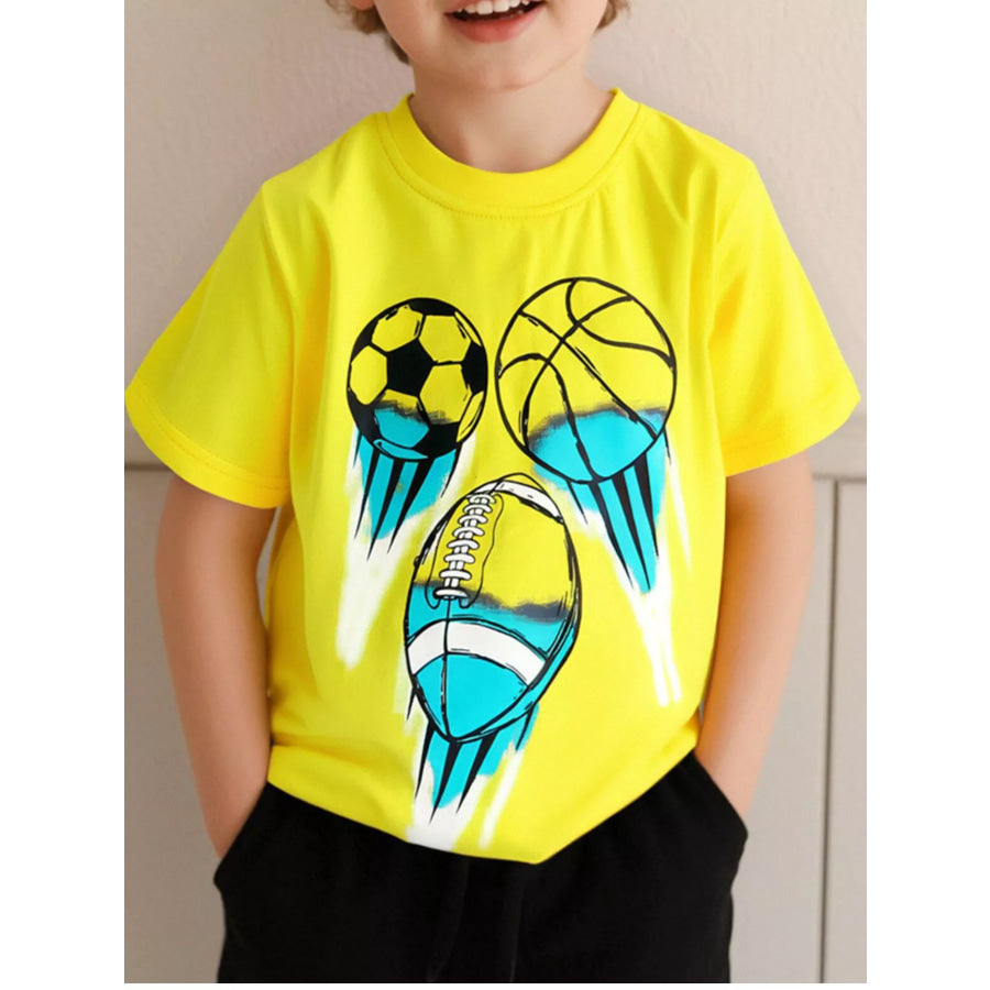 Children’s Sporty Graphic Short Sleeve T-Shirt Canary Yellow / 2Y Apparel and Accessories
