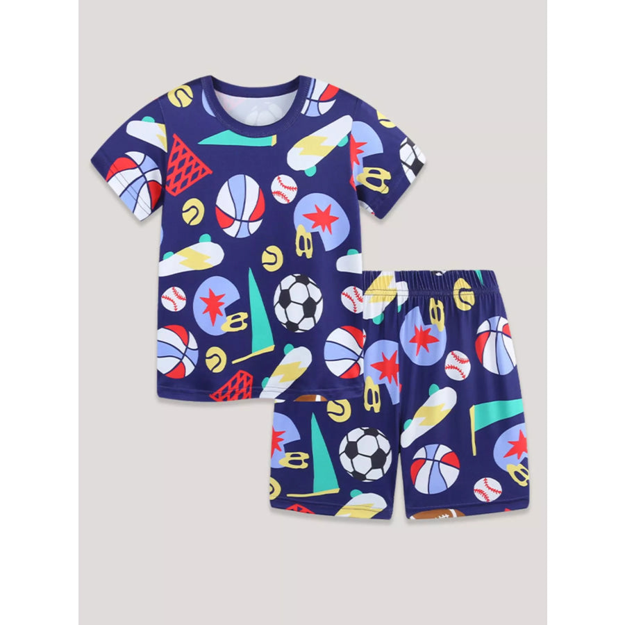 Children’s Sporty Print Round Neck Tee and Shorts Set Apparel and Accessories