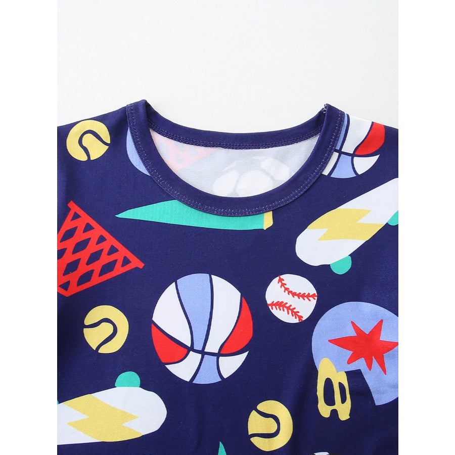 Children’s Sporty Print Round Neck Tee and Shorts Set Apparel and Accessories