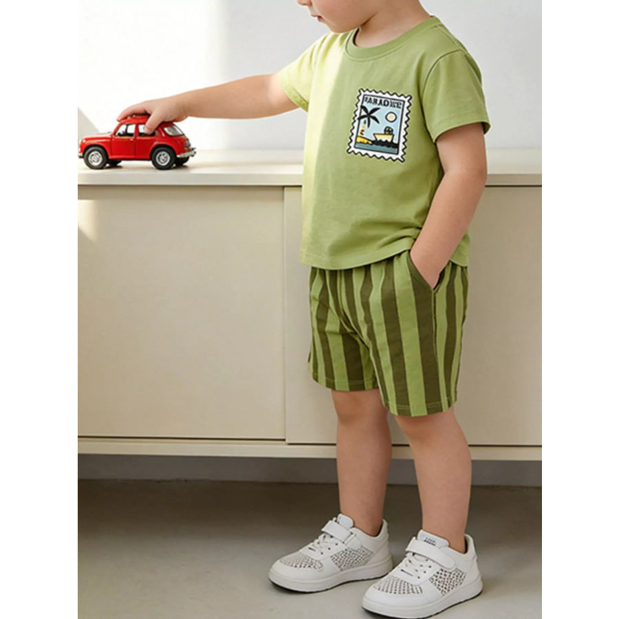 Children’s Stamp Graphic Tee & Striped Shorts Set Apparel and Accessories