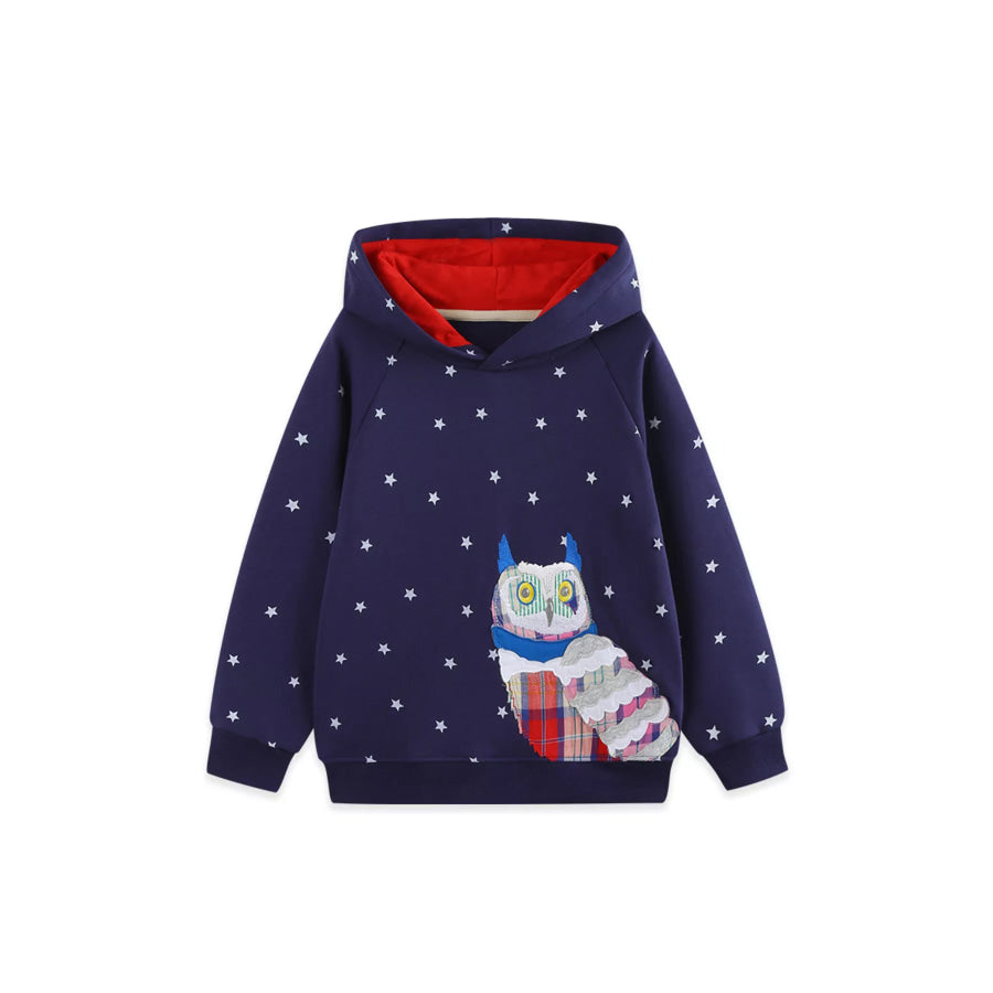 Children’s Star-Print Hoodie with Whimsical Owl Applique Apparel and Accessories