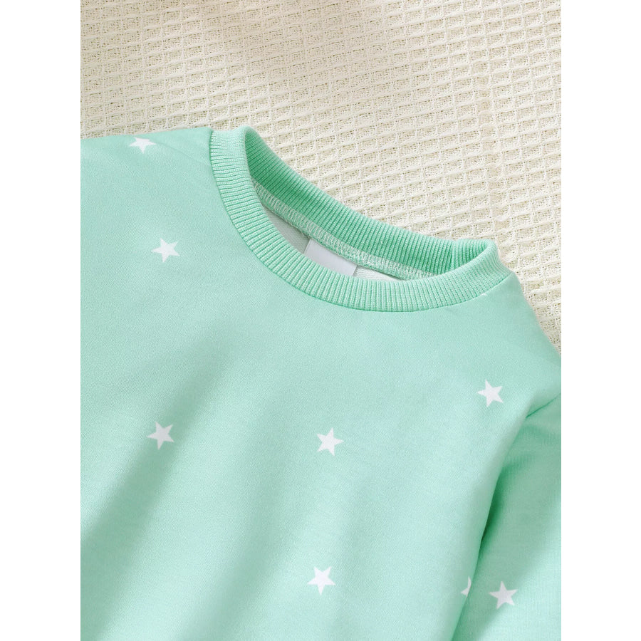 Children’s Star Print Long Sleeve Sweatshirt and Jogger Set Green / 18-24M Apparel Accessories