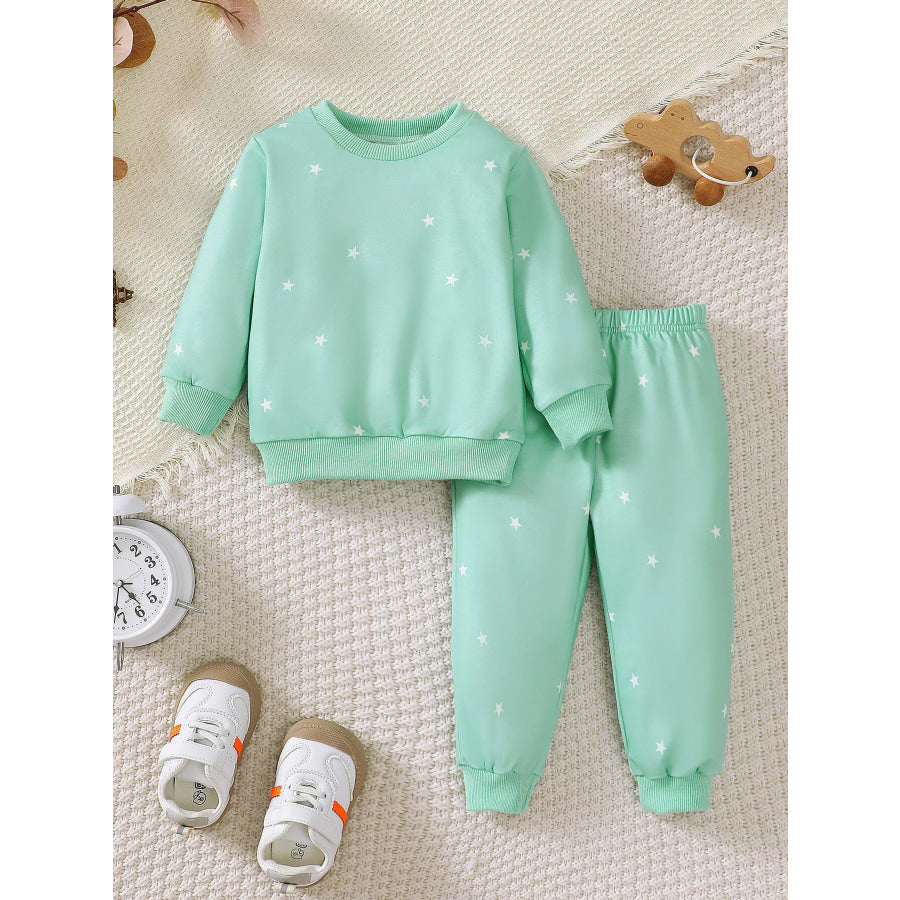 Children’s Star Print Long Sleeve Sweatshirt and Jogger Set Green / 18-24M Apparel Accessories