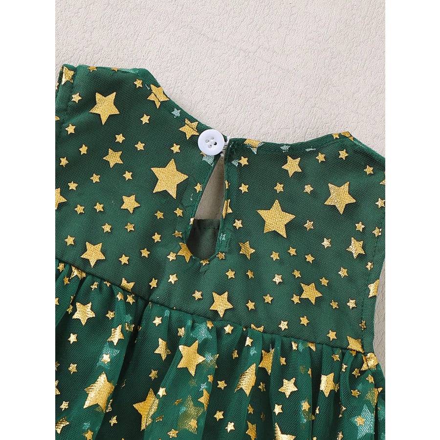 Children’s Star Print Pom-Pom Embellishments Tulle Dress Apparel and Accessories