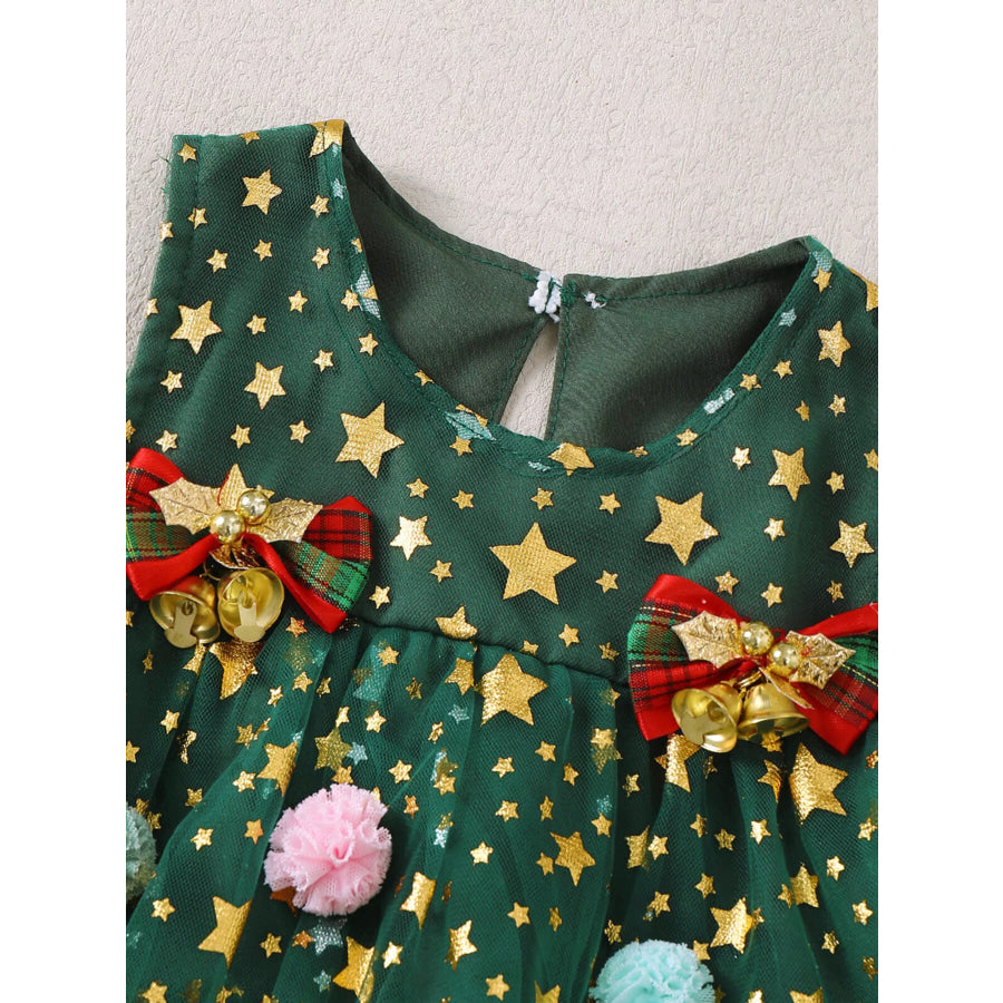 Children’s Star Print Pom-Pom Embellishments Tulle Dress Apparel and Accessories